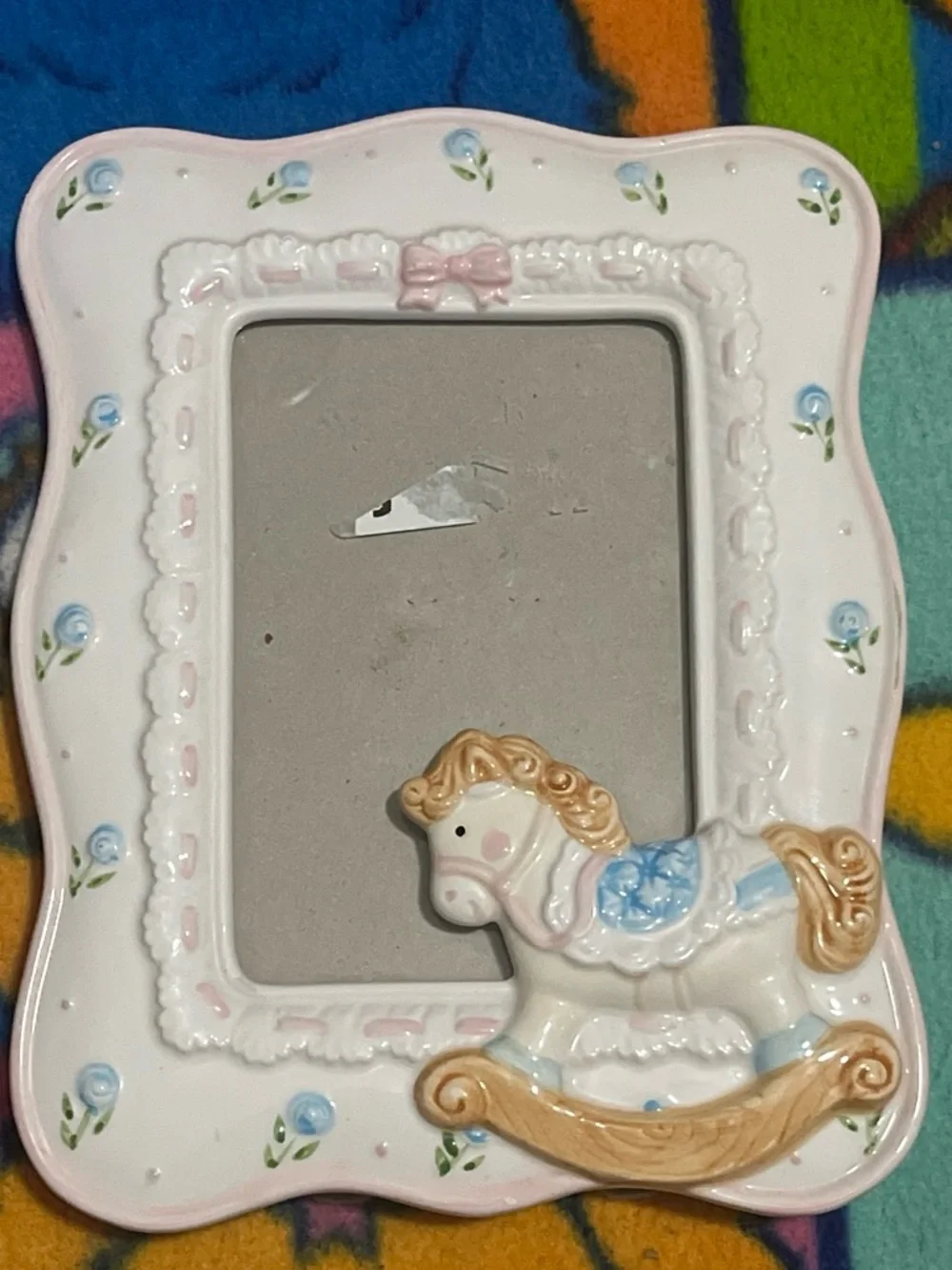 Pink Floral Ceramic Rocking Horse Photo Frame